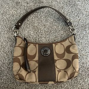 Coach F19218 Brown Signature Stripe Demi Handbag